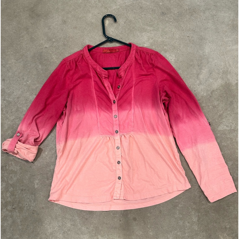 Prana pink dip dye ombre women’s L long sleeve cotton top